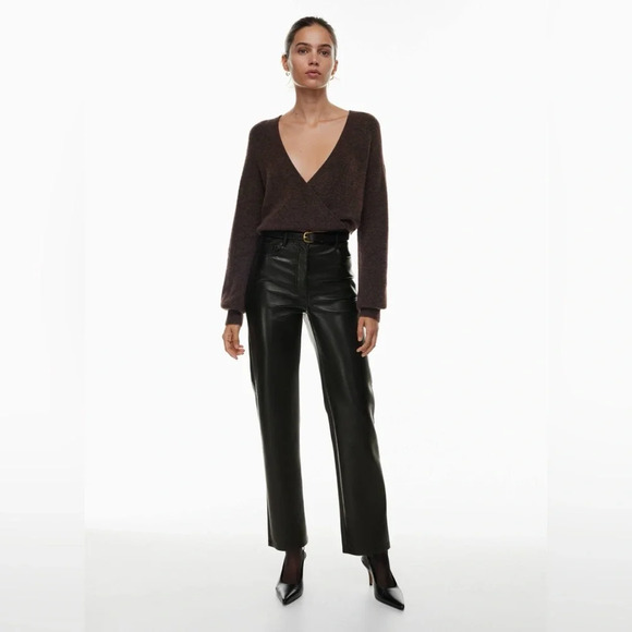 Aritzia Wilfred Melina Black Vegan Faux Leather Straight Pants 10 High‎ Waisted - Picture 2 of 16